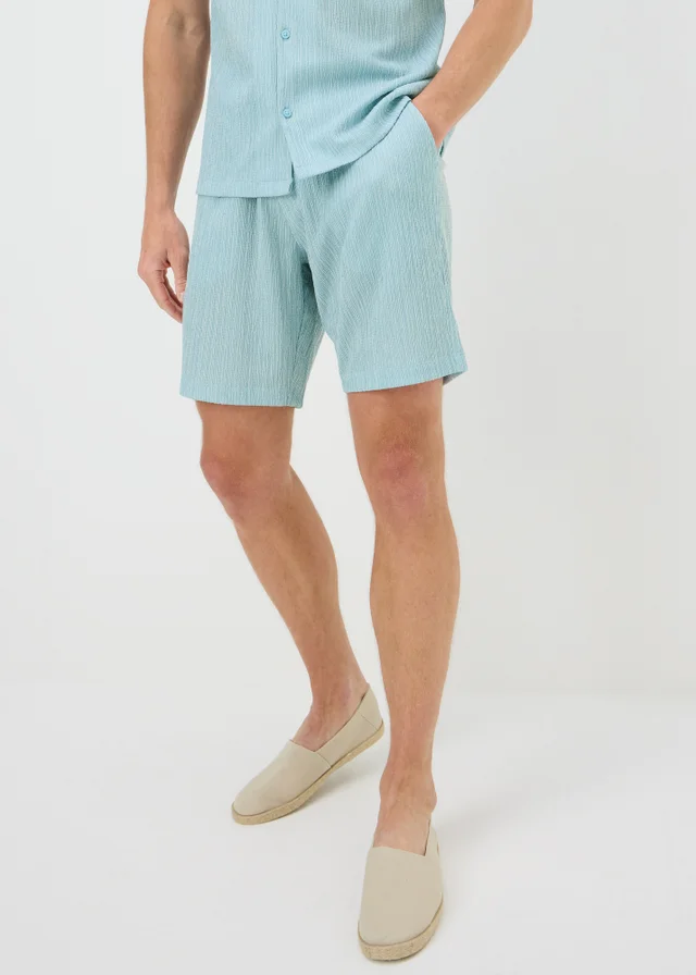 Blue Plisse Textured Co Ord Shorts