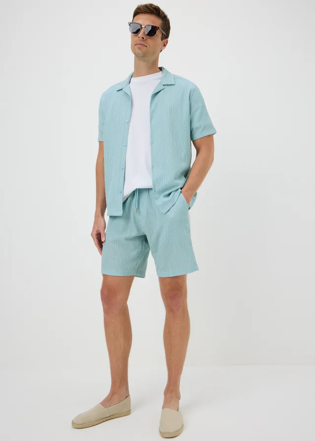Blue Plisse Textured Co Ord Shorts