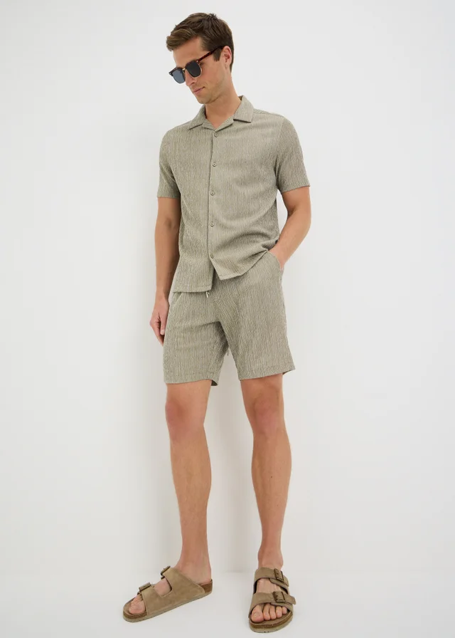 Khaki Plisse Co Ord Shorts