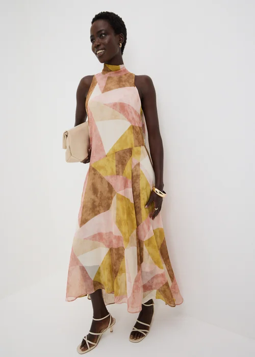 Et Vous Peach Abstract Halter Neck Maxi Dress - 8 Image 1