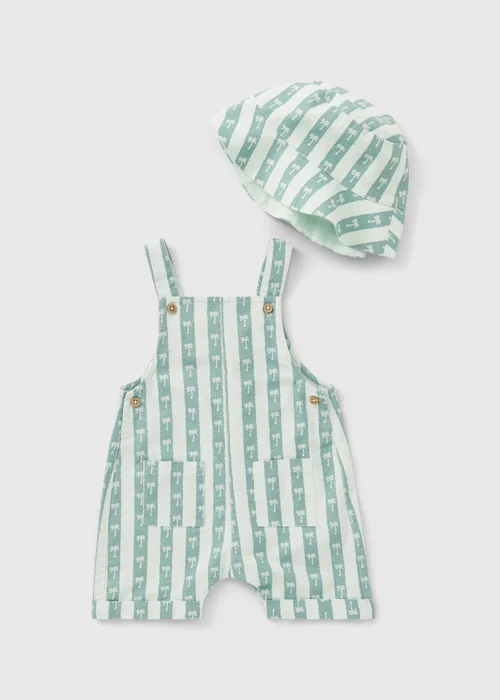 Baby Green Stripe Palm Romper & Hat Set (0-23mths) - 0-3 months Image 1