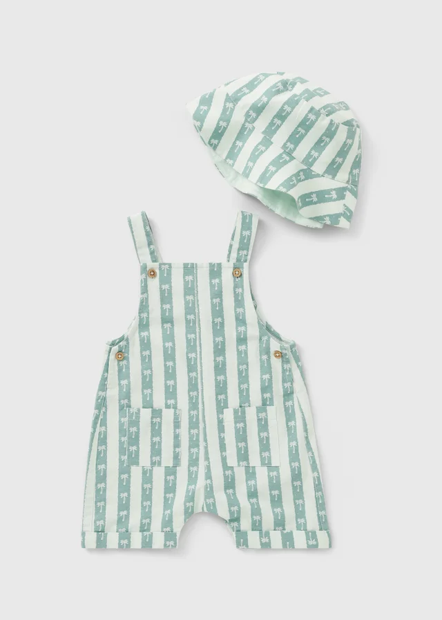 Baby Green Stripe Palm Romper & Hat Set (0-23mths)