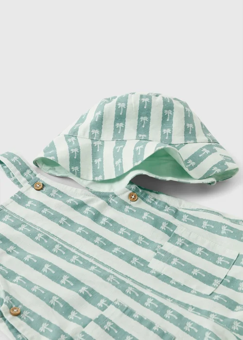 Baby Green Stripe Palm Romper & Hat Set (0-23mths) - 0-3 months Image 2
