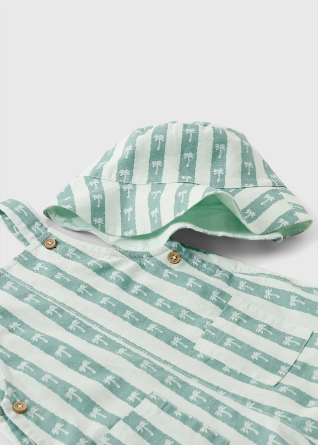 Baby Green Stripe Palm Romper & Hat Set (0-23mths)