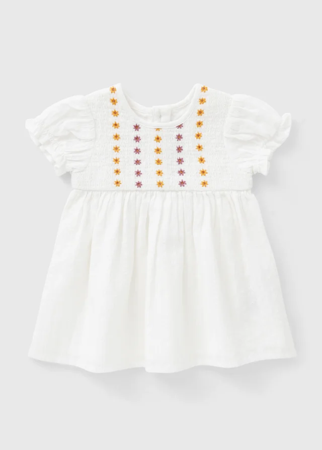 Baby White Floral Embroidered Dress (0-23mths)