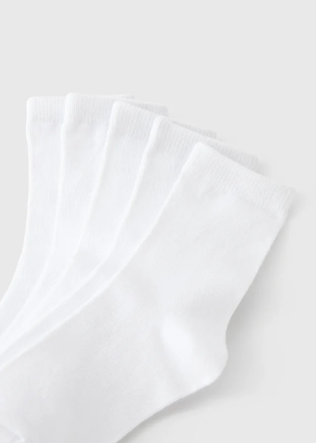5 Kids White Plain Crew Socks