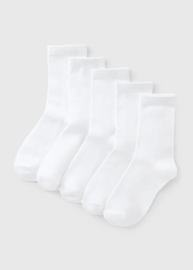 5 Kids White Plain Crew Socks
