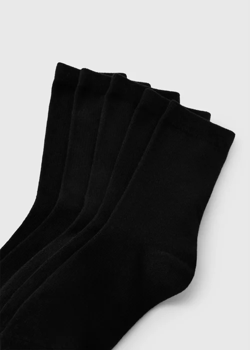 5 Pack Girls Black Plain Crew Socks - 6-8.5 Image 2