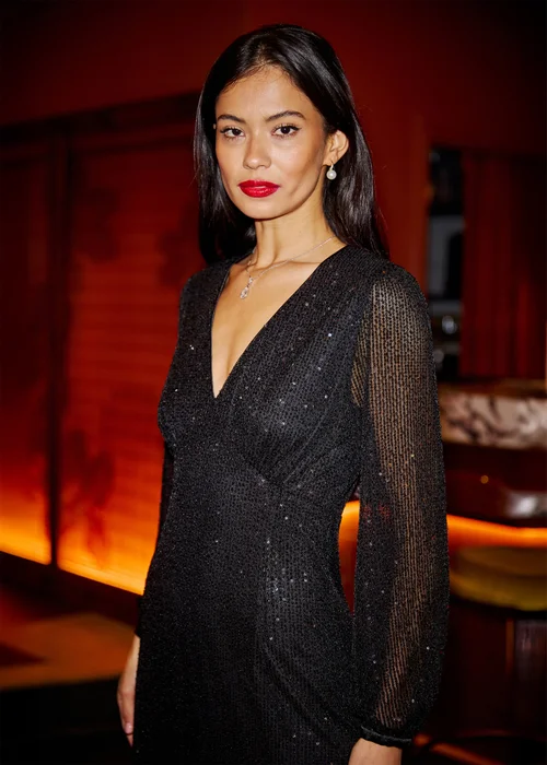 Yumi Black Sequin Long Sleeve Midi Dress - 10 Image 3
