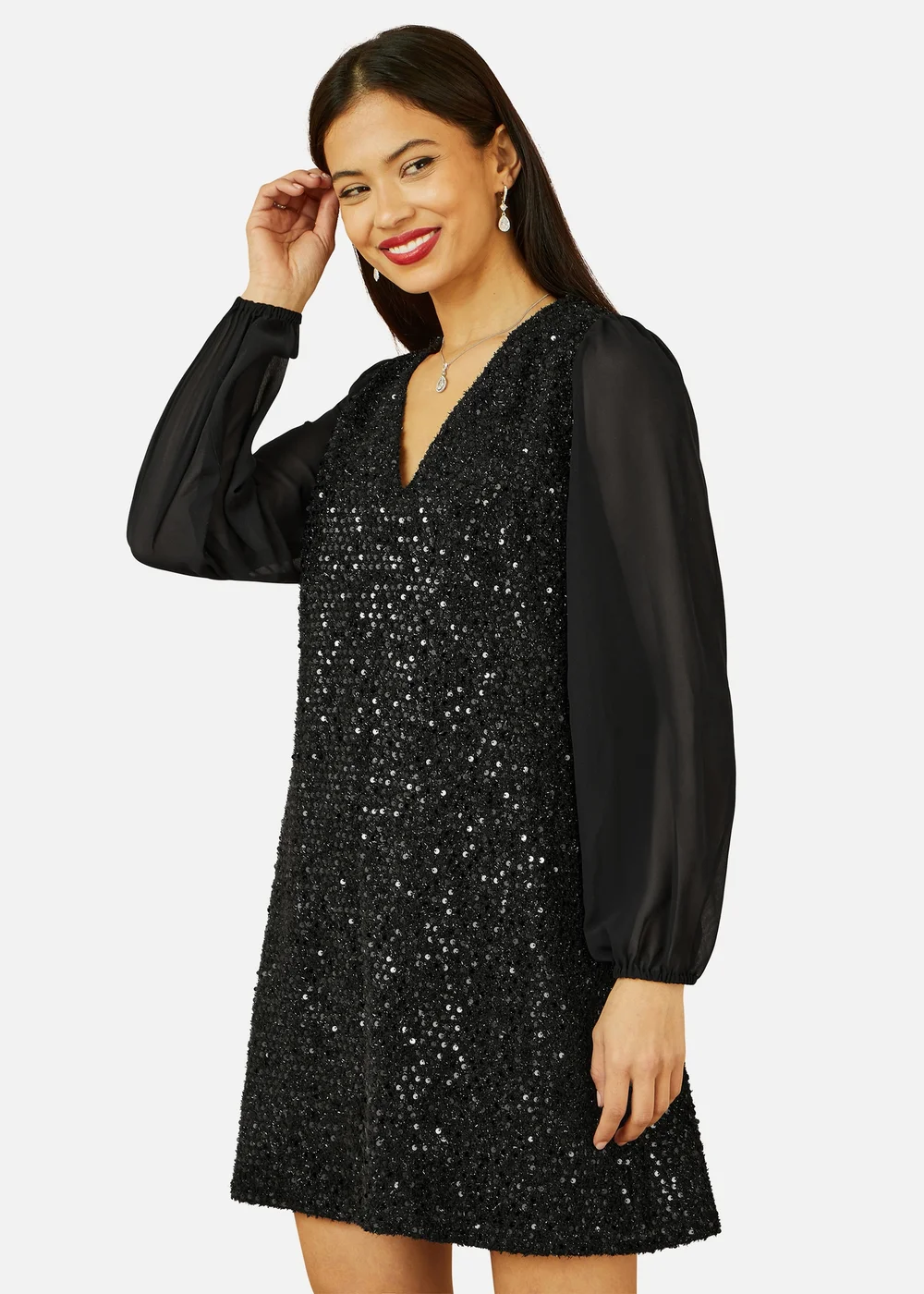 Yumi Black Sequin Tunic With Tie Back & Sheer Sleeves - 8 Image 2