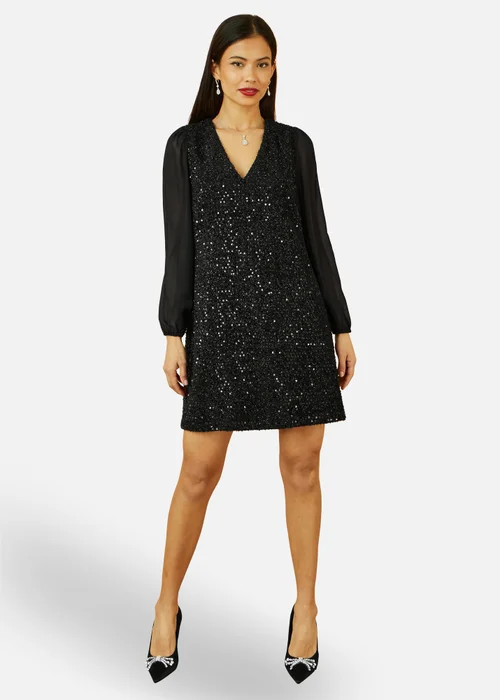 Yumi Black Sequin Tunic With Tie Back & Sheer Sleeves - 8 Image 1