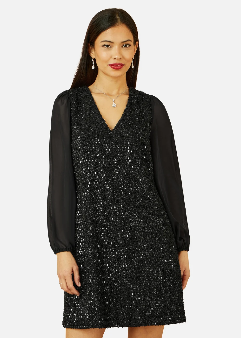 Yumi Black Sequin Tunic With Tie Back & Sheer Sleeves - 8 Image 3