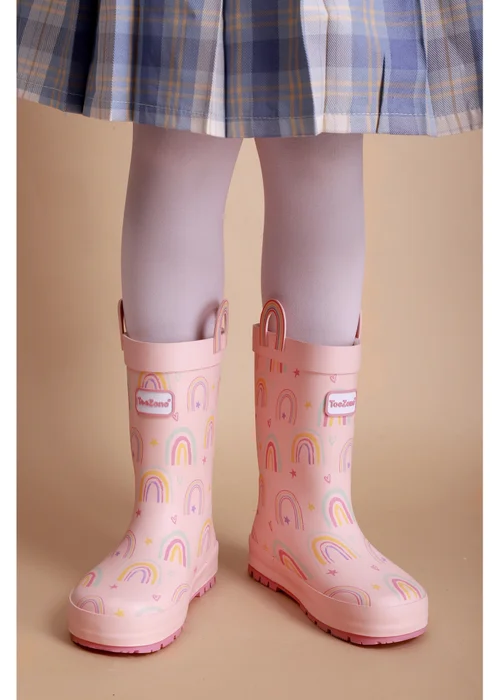 ToeZone Girls Pink Rainbow Waterproof Wellies (Younger 6 - Older 12) - 12 Infants Image 3