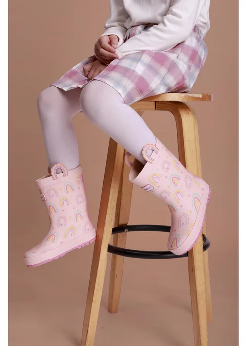 ToeZone Girls Pink Rainbow Waterproof Wellies (Younger 6 - Older 12) - 12 Infants Image 4