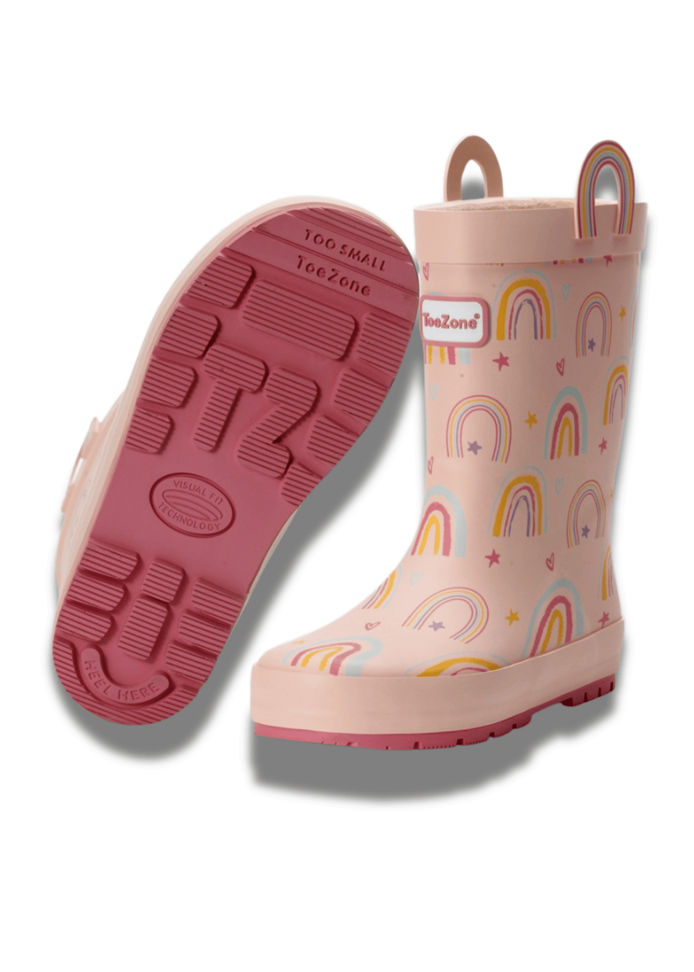 ToeZone Girls Pink Rainbow Waterproof Wellies (Younger 6 - Older 12) - 12 Infants Image 1