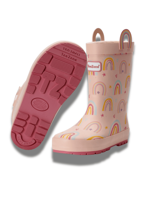 ToeZone Girls Pink Rainbow Waterproof Wellies (Younger 6 - Older 12) - 12 Infants Image 1