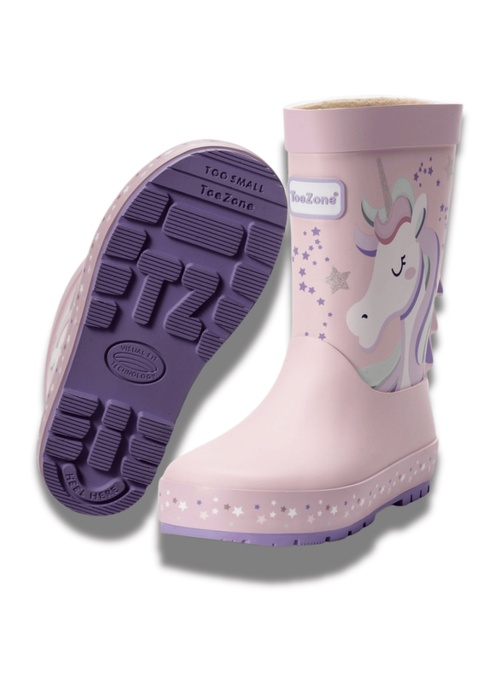 ToeZone Girls Pink Unicorn Waterproof Wellies (Younger 6 - Older 12) - 8 infants Image 1