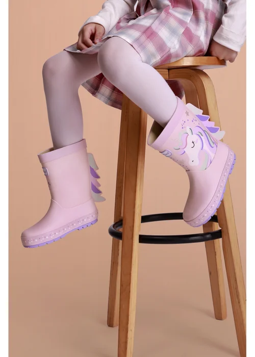 ToeZone Girls Pink Unicorn Waterproof Wellies (Younger 6 - Older 12) - 8 infants Image 4