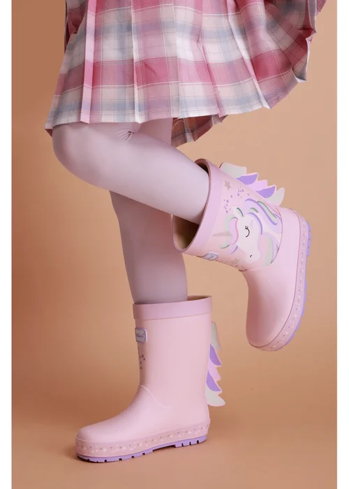 ToeZone Girls Pink Unicorn Waterproof Wellies (Younger 6 - Older 12) - 8 infants Image 3