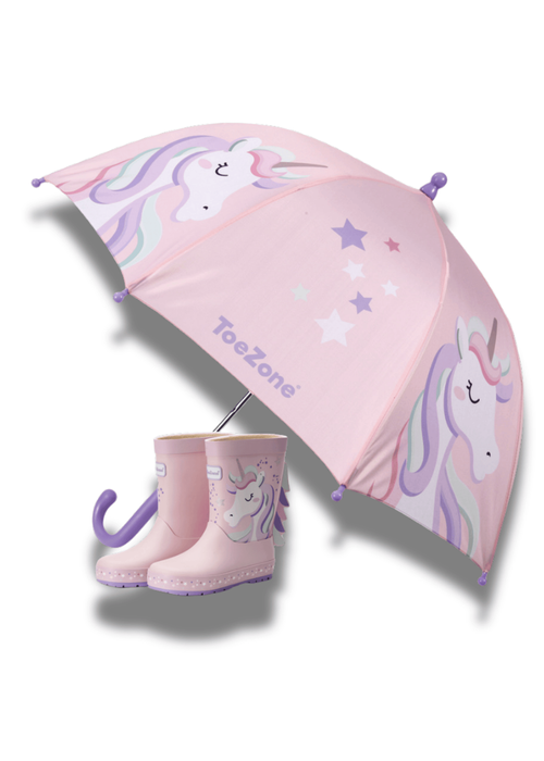 ToeZone Girls Pink Twinkle Unicorn Waterproof Umbrella - One Size Image 2
