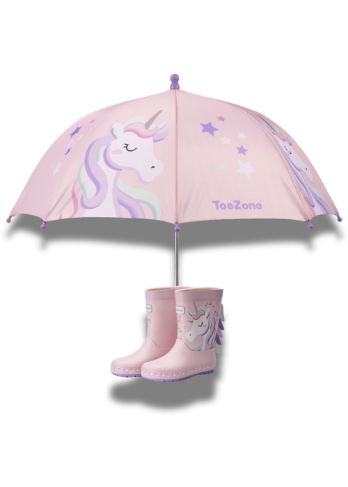 ToeZone Girls Pink Twinkle Unicorn Waterproof Umbrella - One Size Image 5