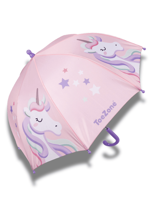 ToeZone Girls Pink Twinkle Unicorn Waterproof Umbrella - One Size Image 1