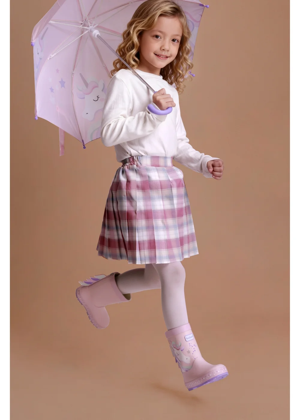 ToeZone Girls Pink Twinkle Unicorn Waterproof Umbrella - One Size Image 3