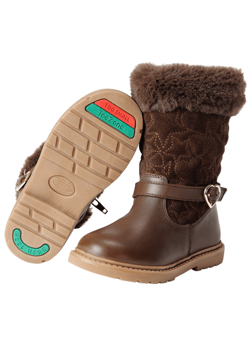 ToeZone Girls Brown Sara Fur Warm Winter Boot - 9 Infants Image 1