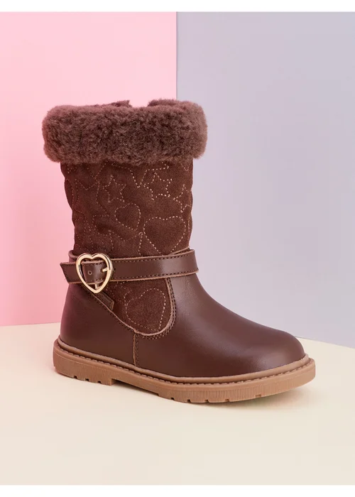 ToeZone Girls Brown Sara Fur Warm Winter Boot - 9 Infants Image 2