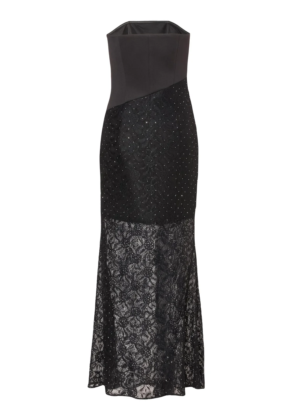 Quiz Black Asymmetric Lace Bandeau Maxi Dress - 10 | Matalan Quiz Black Asymmetric Lace Bandeau Maxi Dress - 10 | Matalan