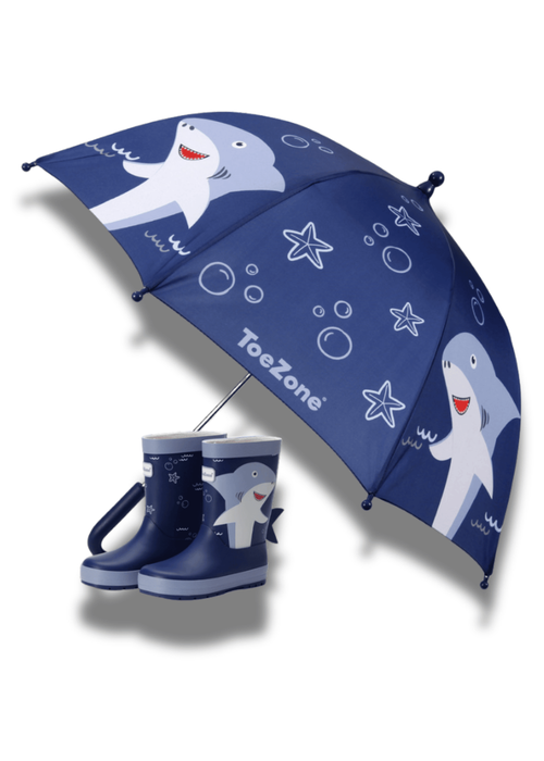 ToeZone Boys Blue Shark Waterproof Umbrella - One Size Image 5
