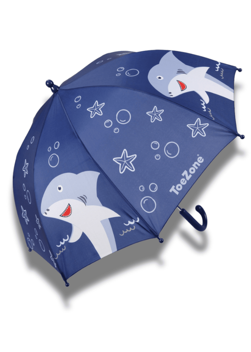 ToeZone Boys Blue Shark Waterproof Umbrella - One Size Image 1