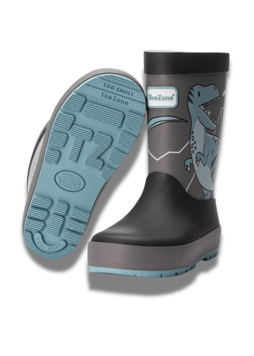 ToeZone Boys Grey Dinosaur Waterproof Wellies (Younger 6 - Older 12) - 10 Infants Image 1
