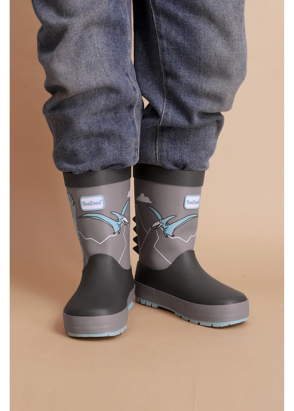 ToeZone Boys Grey Dinosaur Waterproof Wellies (Younger 6 - Older 12) - 10 Infants Image 3