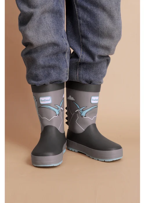 ToeZone Boys Grey Dinosaur Waterproof Wellies (Younger 6 - Older 12) - 10 Infants Image 3