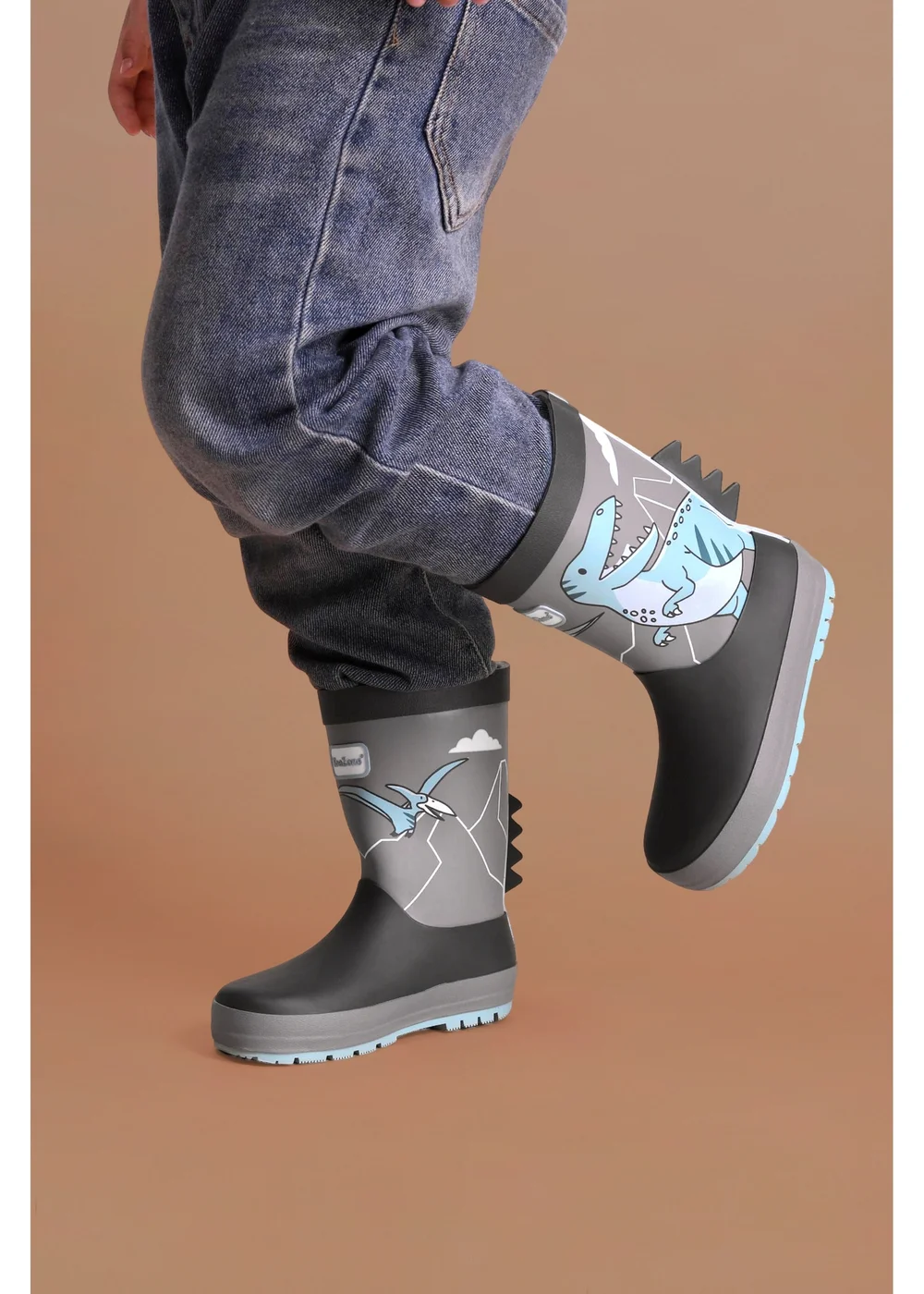 ToeZone Boys Grey Dinosaur Waterproof Wellies (Younger 6 - Older 12) - 10 Infants Image 2