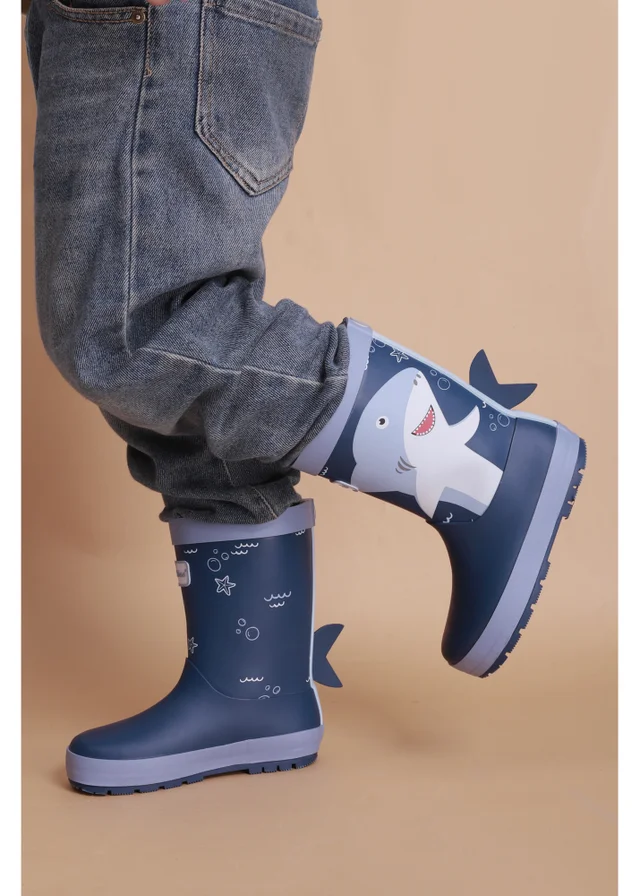 ToeZone Boys Blue Shark Waterproof Wellies