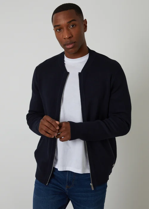Threadbare Navy Bomber-Style Knitted Zip Through Cardigan - 2XL Image 1