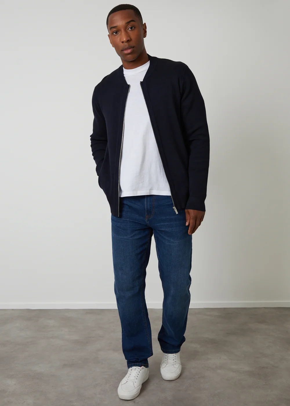 Threadbare Navy Bomber-Style Knitted Zip Through Cardigan - 2XL Image 3