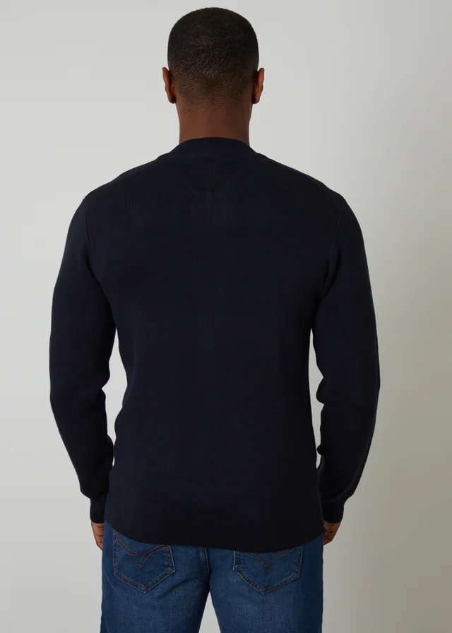 Threadbare Navy Bomber-Style Knitted Zip Through Cardigan