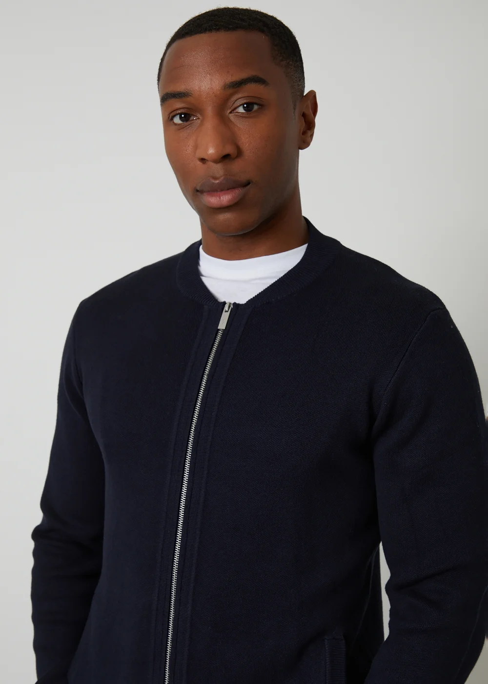 Threadbare Navy Bomber-Style Knitted Zip Through Cardigan - 2XL Image 4