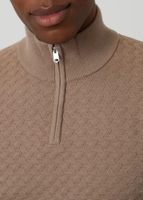 Threadbare Natural Textured Cable Knit Quarter Zip Jumper - M Image 4