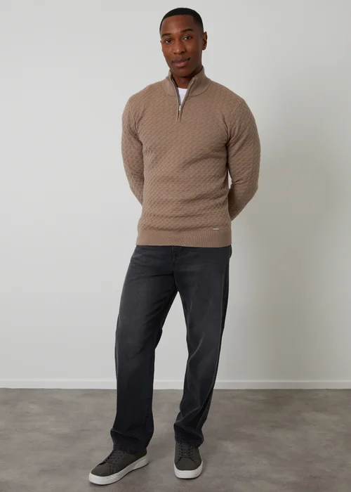 Threadbare Natural Textured Cable Knit Quarter Zip Jumper - M Image 3