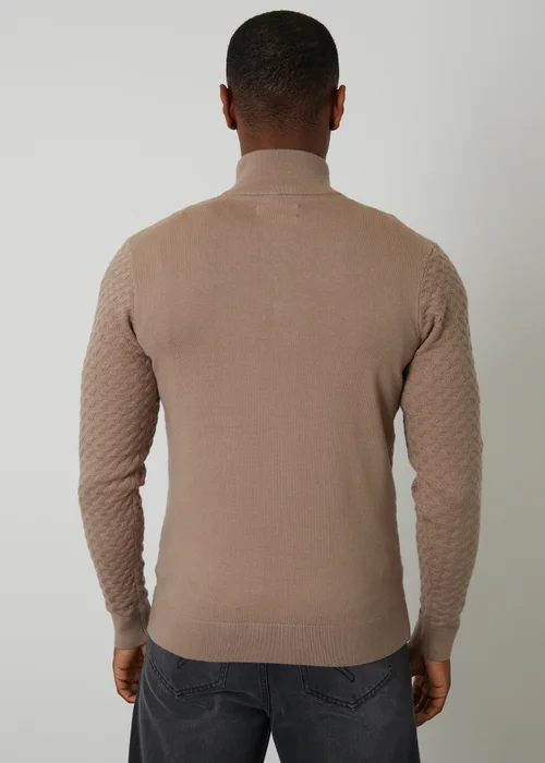 Threadbare Natural Textured Cable Knit Quarter Zip Jumper - M Image 2