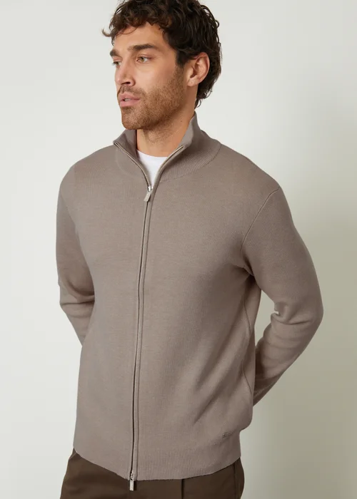 Threadbare Taupe Zip-Through Funnel Neck Knitted Cardigan - XXL Image 5