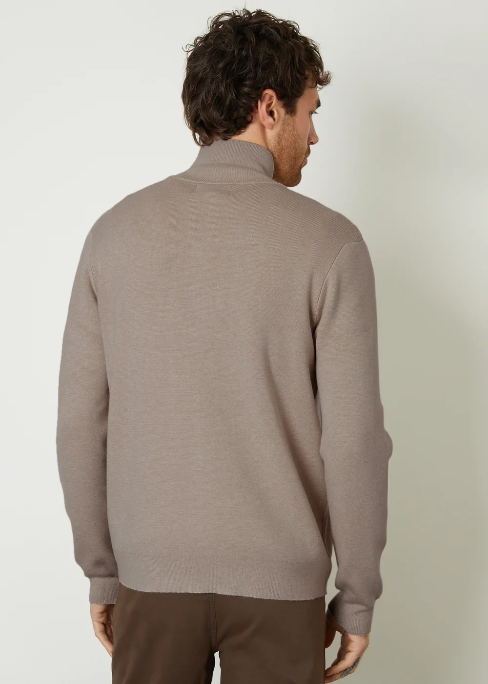 Threadbare Taupe Zip-Through Funnel Neck Knitted Cardigan - XXL Image 2