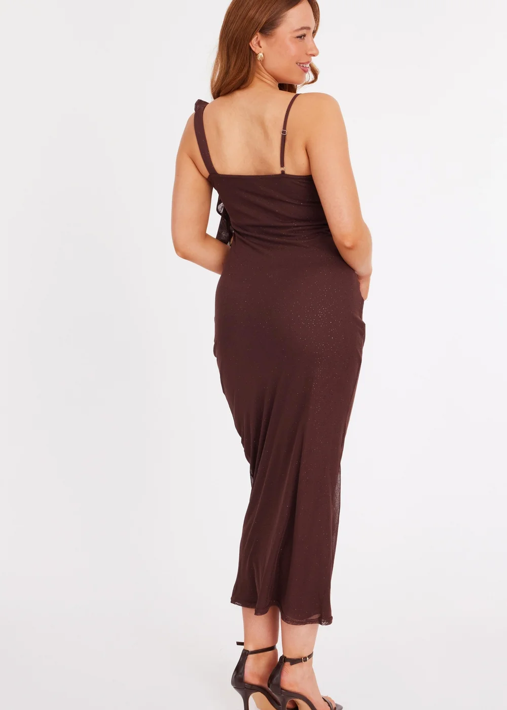 quiz brown dress Brown Quiz Glitter Ruffle Midaxi Dress