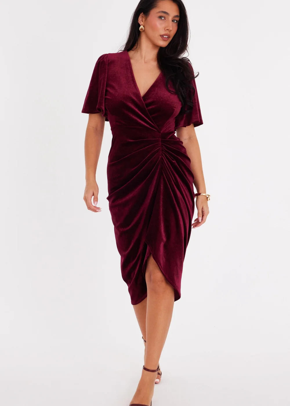 Quiz Burgundy Glitter Velvet Wrap Midi Dress - 20 Quiz Burgundy Glitter Velvet Wrap Midi Dress - 20