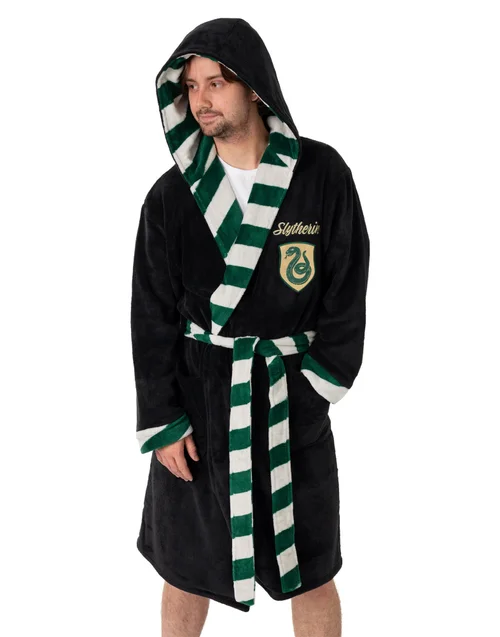 Vanilla Underground Harry Potter Slytherin Adults Black Hooded Bathrobe - XXL Image 1