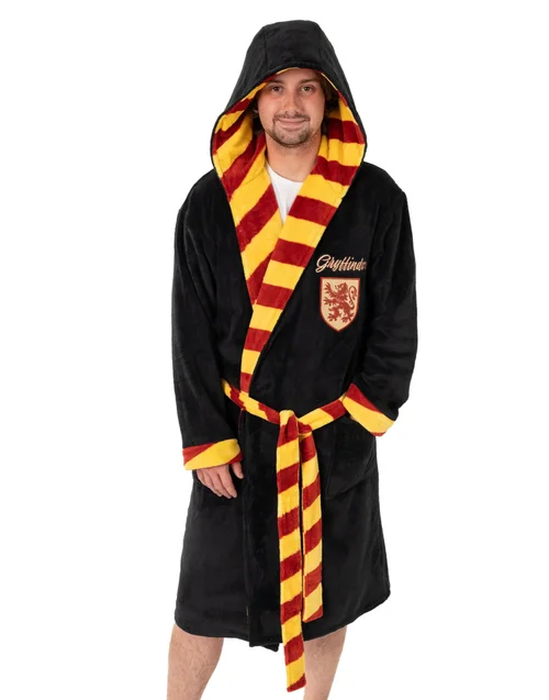 Vanilla Underground Harry Potter Gryffindor Adults Black Hooded Bathrobe - Large Image 1